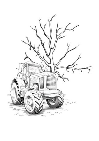 Fingerabdruck-Poster mit Baum und Traktor